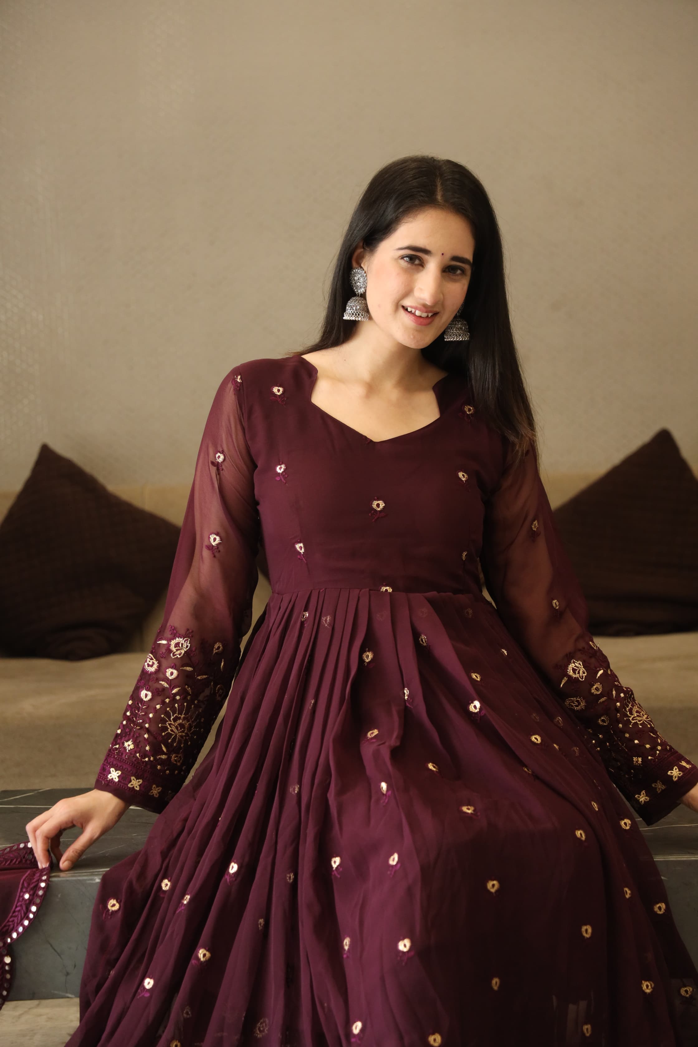 Georgette Multicolor Embroidered Kurta Set with Dupatta