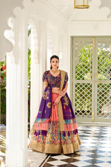 Dola Silk Kalamkari Print Lehenga Set with Zari Weaving Border – Festive & Wedding Wear