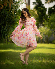 Organza Artistry Dress – Dazzling Pink Elegance
