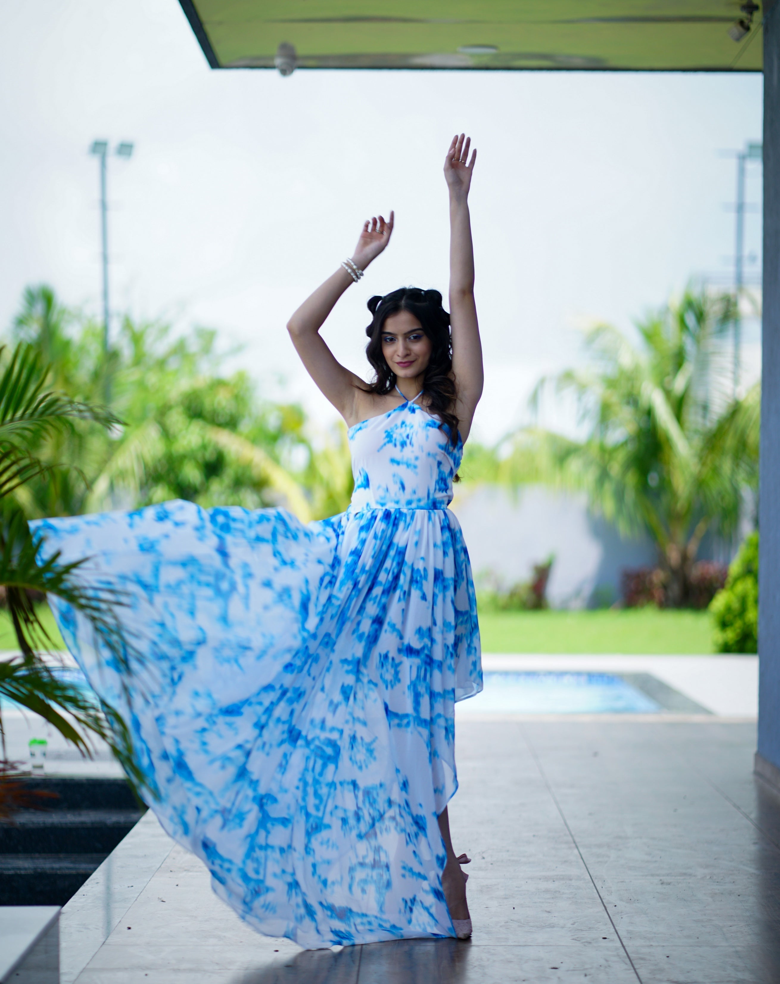 Sky Blue Dream Dress – Effortless Charm in Cloud Print
