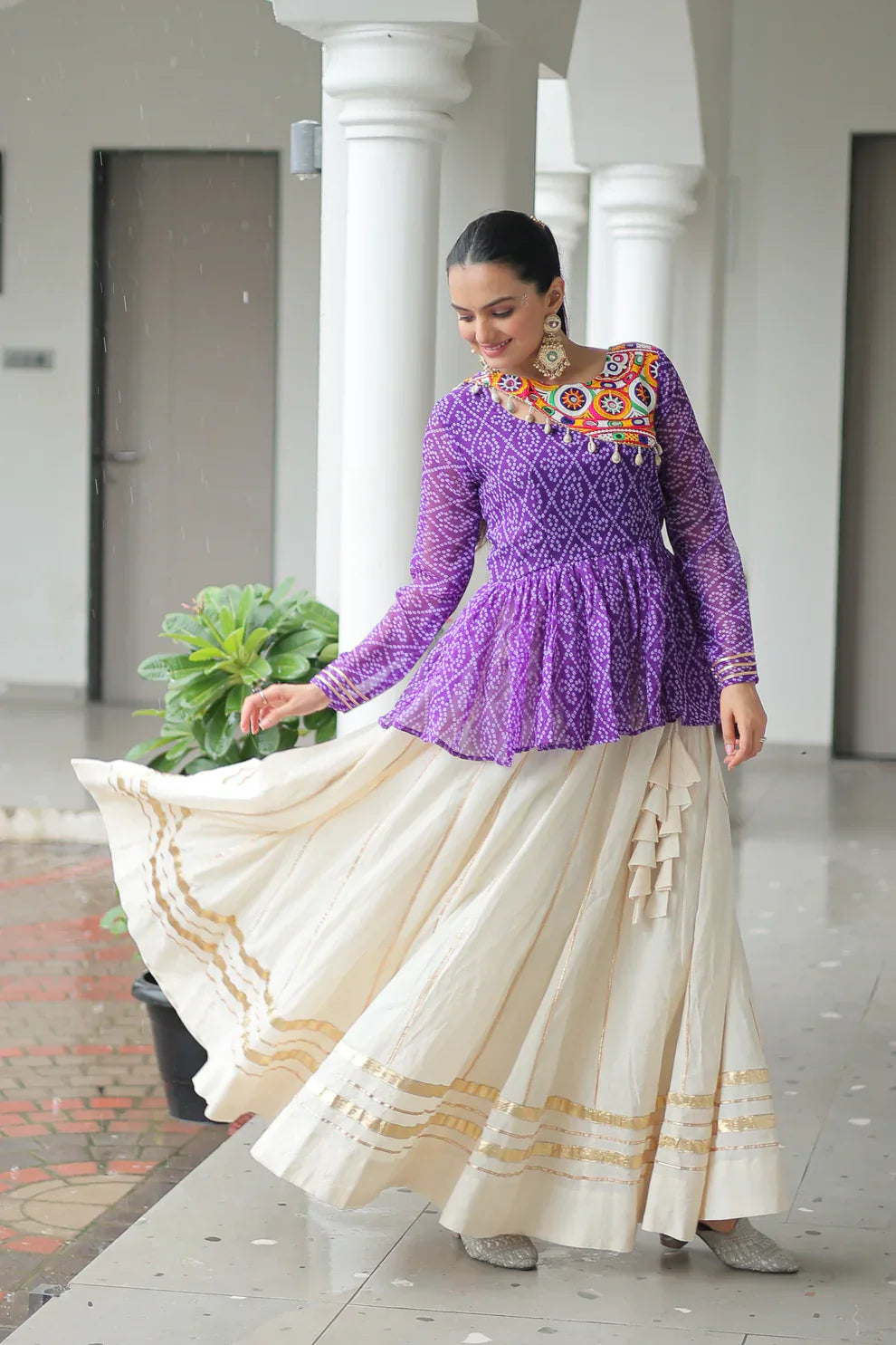 Kora Cotton Lehenga with Gota-Patti Lace & Bandhani Print Full-Stitched Top – Traditional Charm