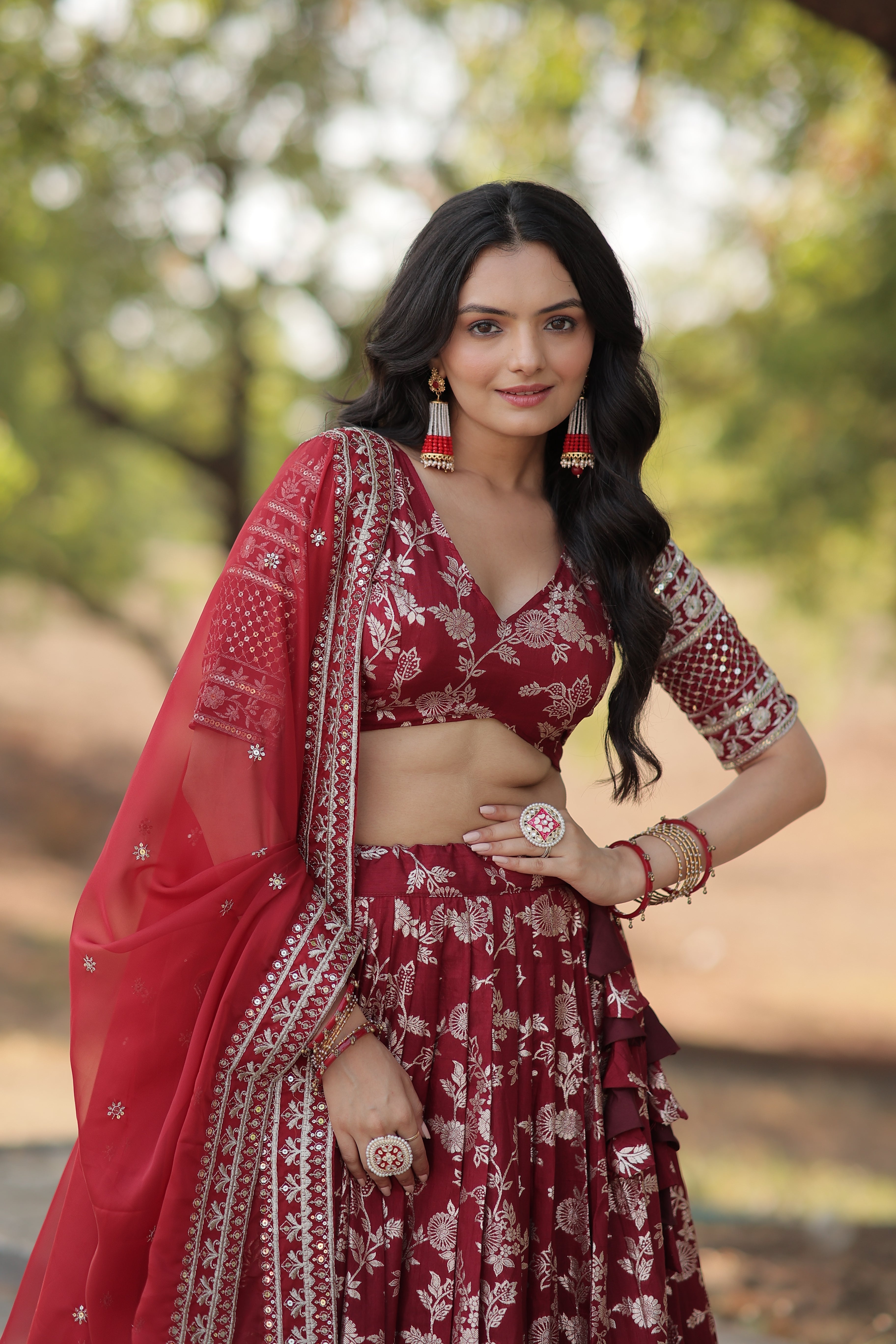 Elegant Dyable Viscose Jacquard Lehenga with Sequins Embroidery – Full-Stitched, Chain Closure
