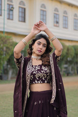 Stunning Faux Blooming Georgette Lehenga with Heavy Sequins Embroidery – Full-Stitched, 42 Inch Length