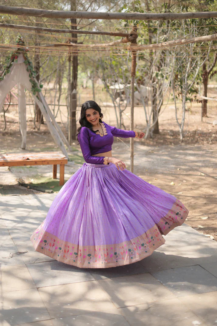 Elegant Full-Stitched Pure Dyable Viscose Jacquard Lehenga with Kalamkari Jari Border & Phantom Blouse
