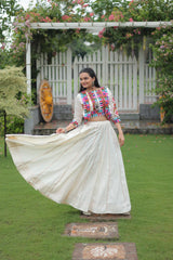 Stunning Roman Fabric Lehenga with Gota-Patti Lace & Kutchi Gamthi Embroidered Top – Full Stitched Set