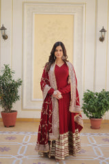 Elegant Faux Blooming Embroidered Gown Set