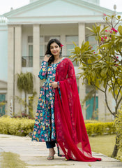 Heavy Pure Maslin Corset Work Printed Suit Set | Secret Pleasure