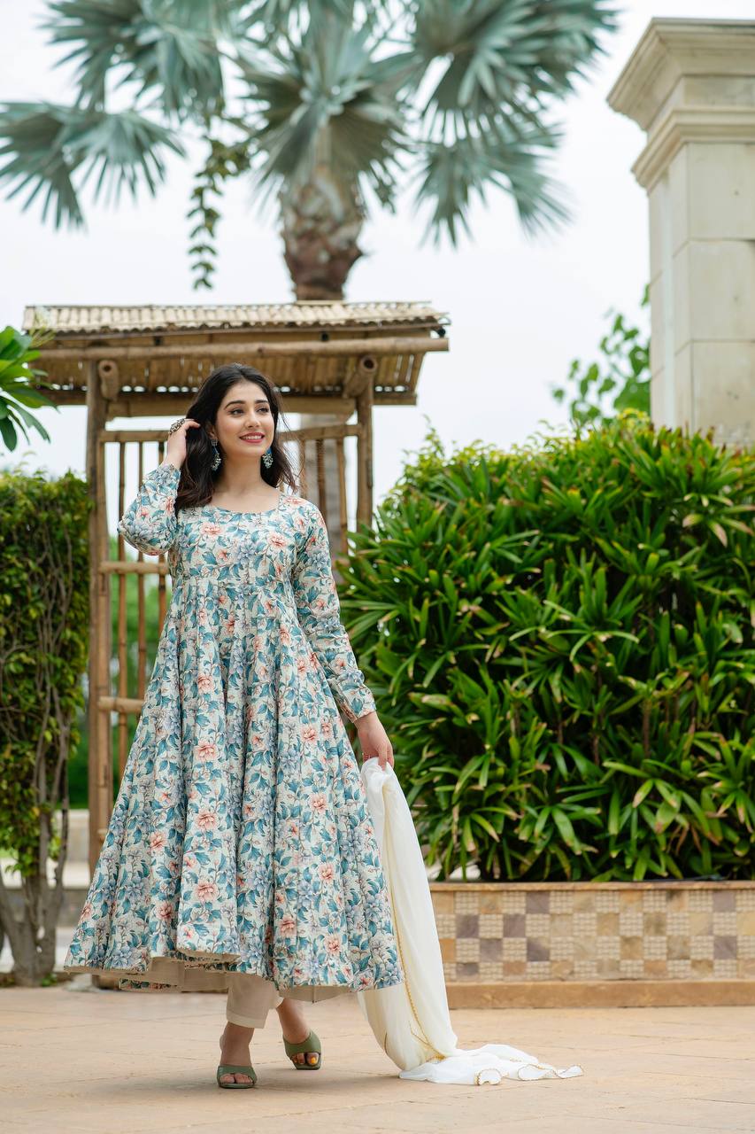 Heavy Pure Maslin Corset Work Print Kurta Set | Secret Pleasure