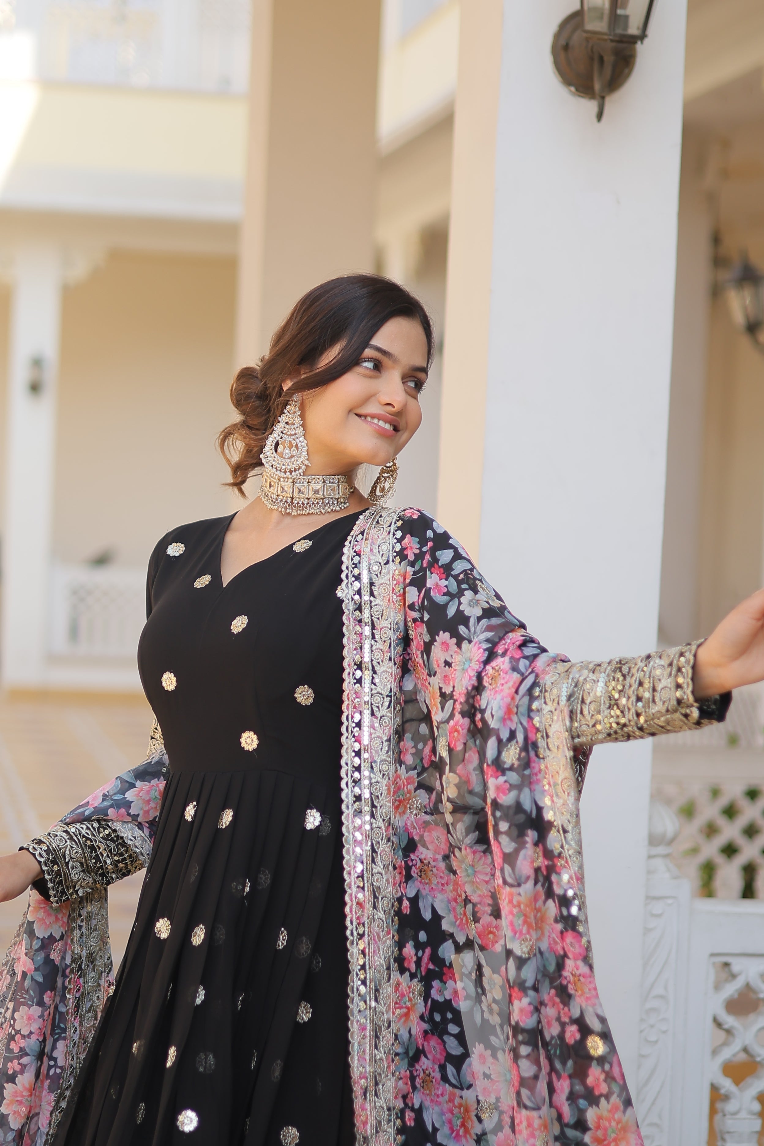 Elegant Faux Georgette Embroidered Gown with Dupatta | Secret Pleasure